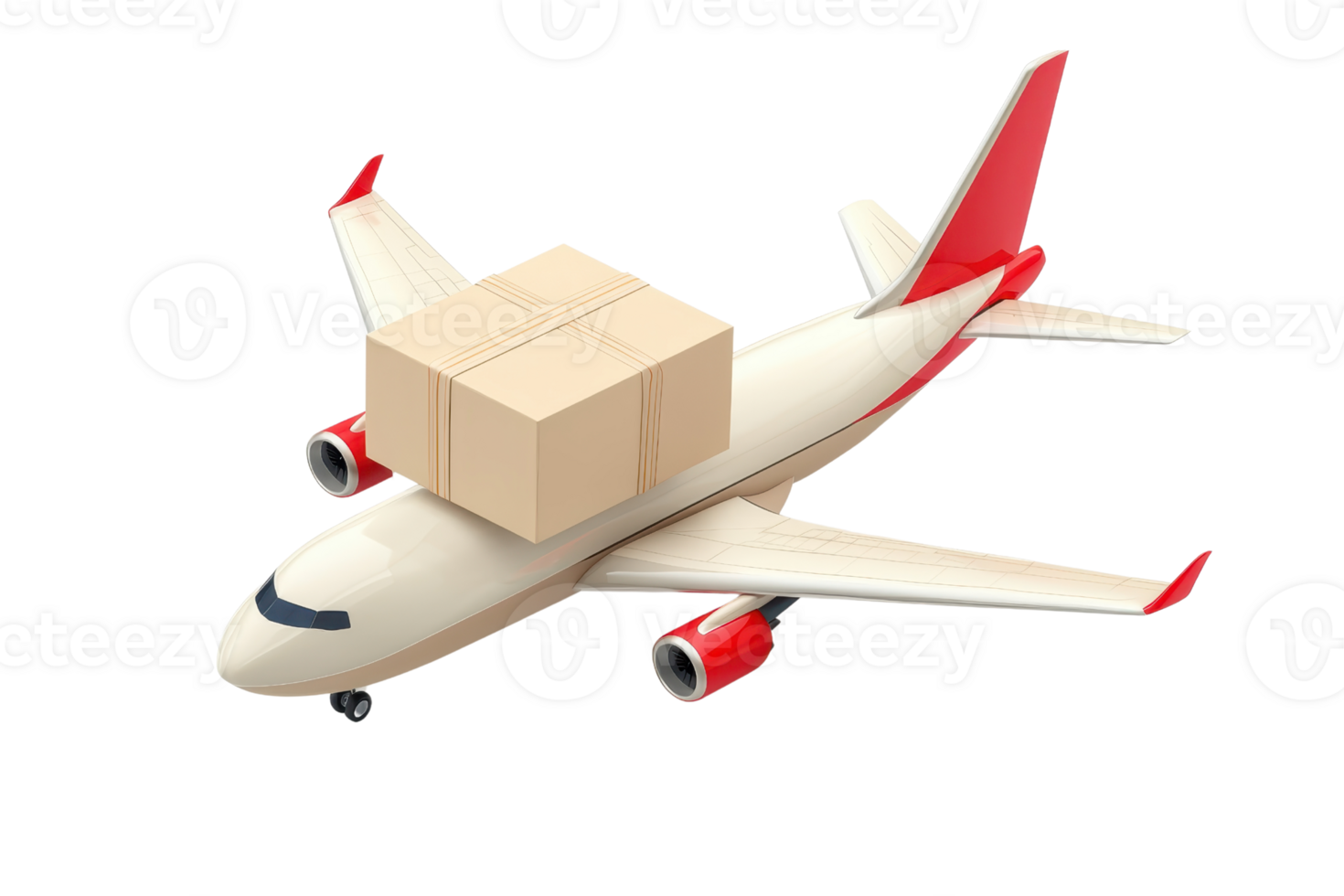 A stylized airplane carrying a stack of boxes, symbolizing cargo transport and shipping services. png