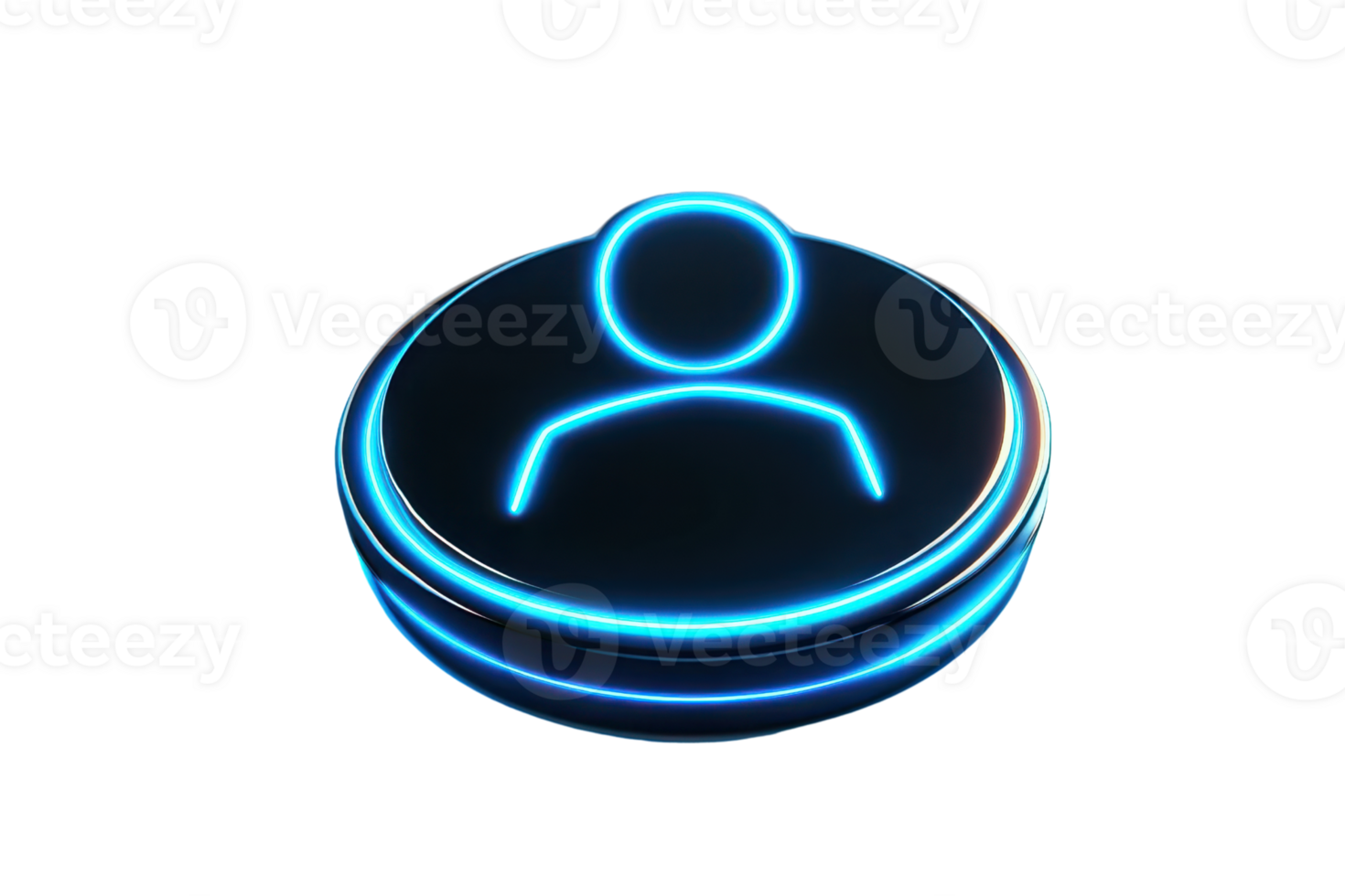 A glowing, neon-like user icon displayed on a circular base, representing digital identity and online presence. png