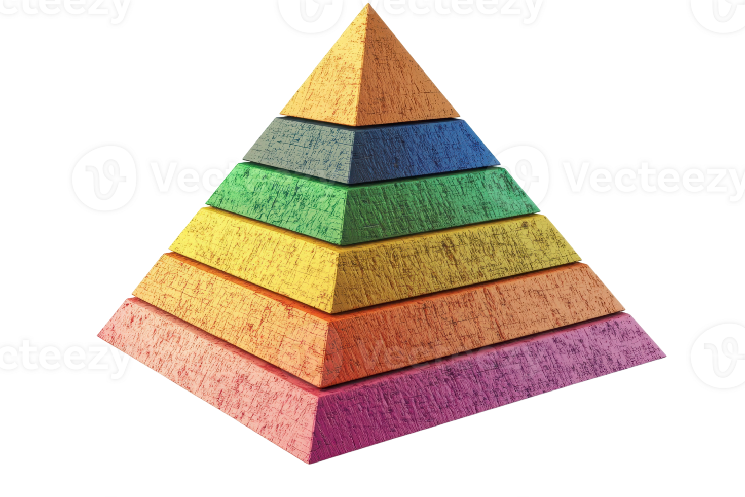 A colorful, multi-layered pyramid showcasing various vibrant colors, each layer distinct and textured. png