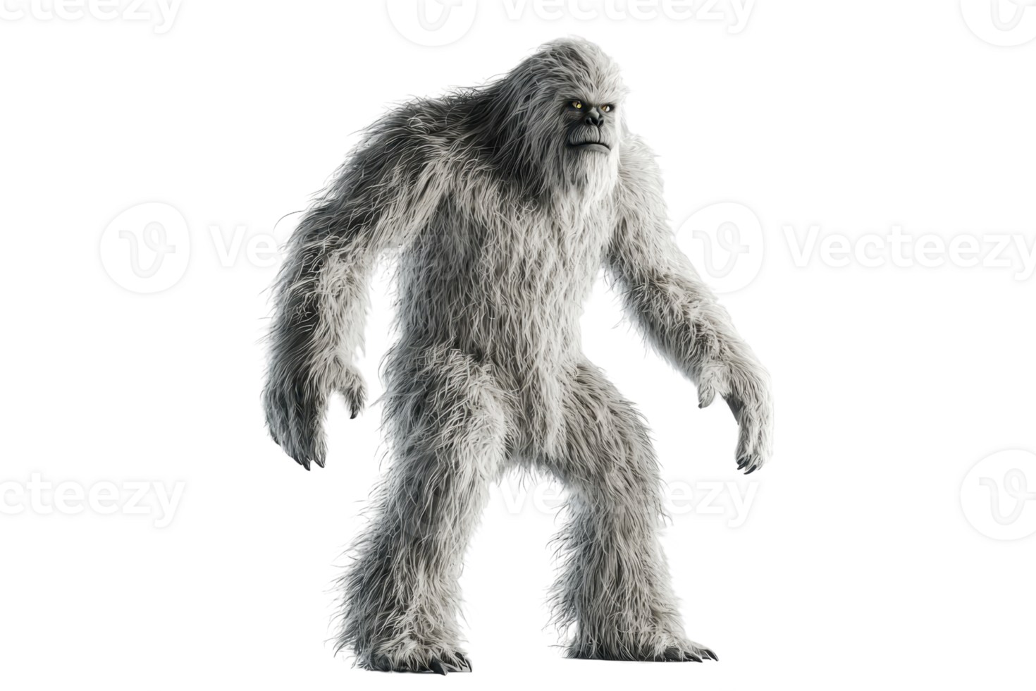 A large, furry creature with a strong posture, resembling a mythical yeti, featuring exaggerated limbs and a wild appearance. png