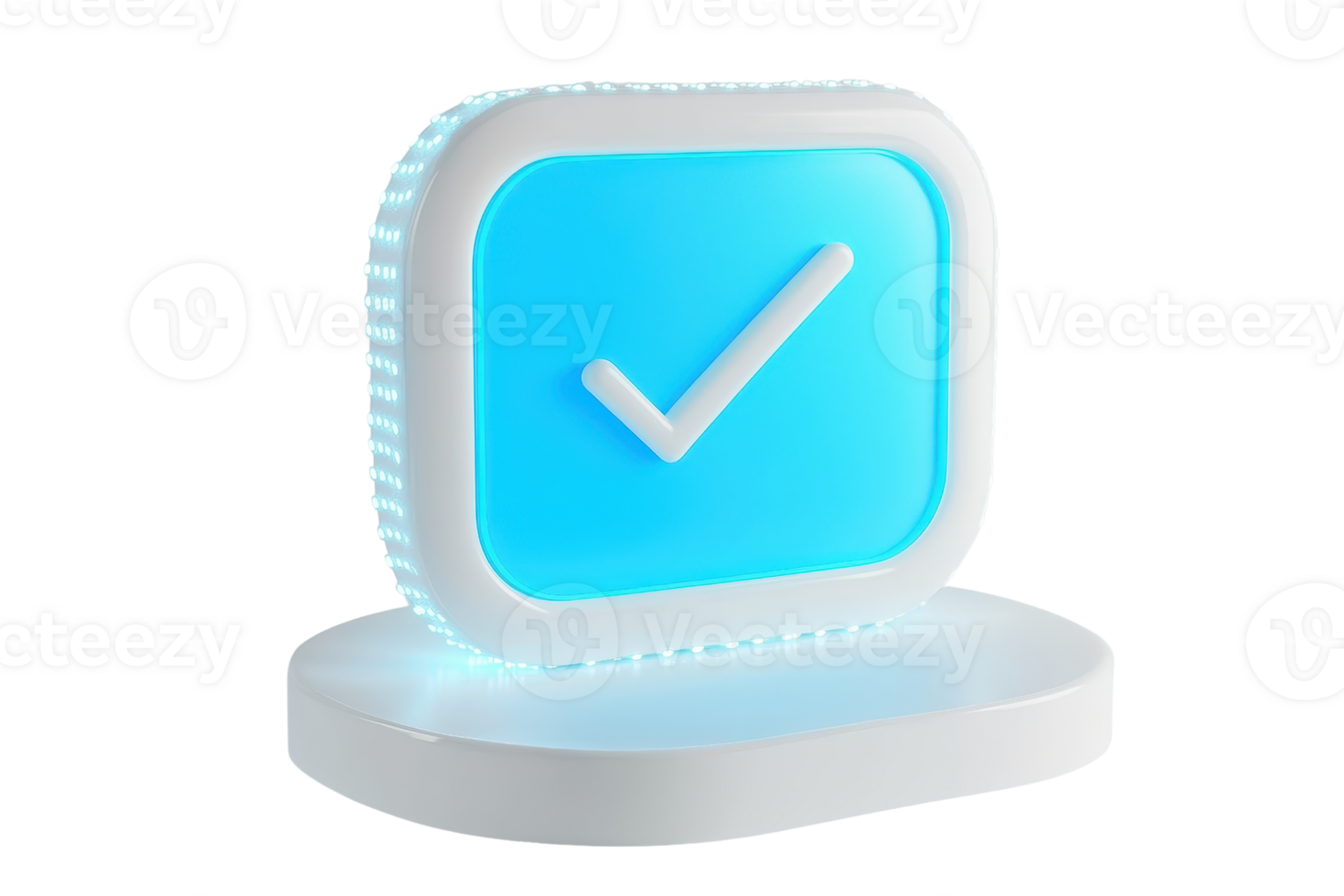 A glowing blue checkmark icon on a white base, symbolizing approval or confirmation. png