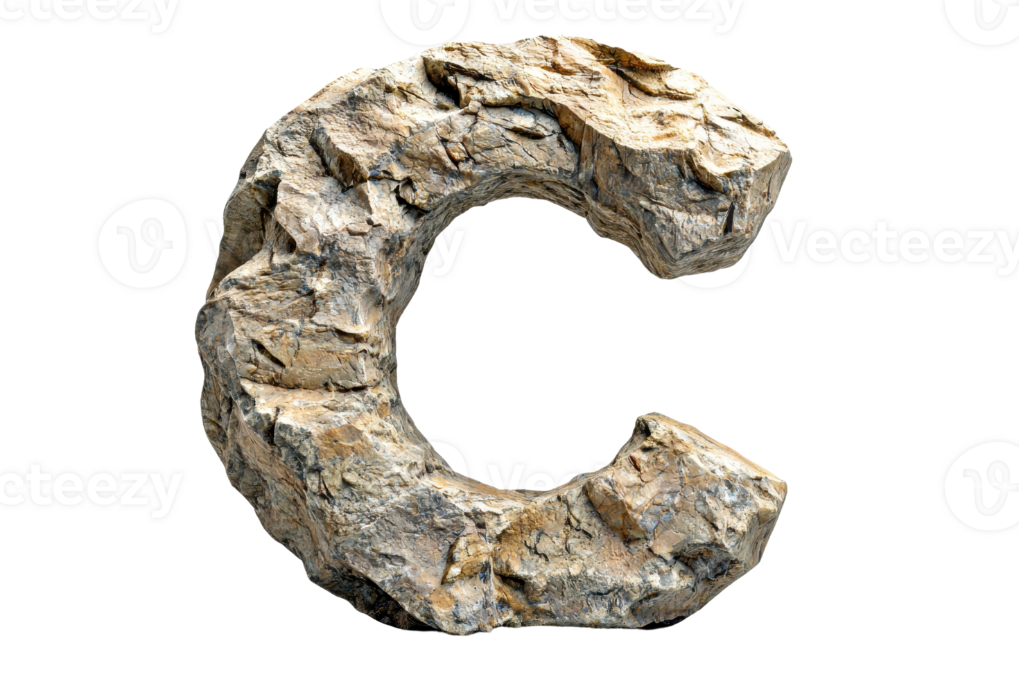 A rugged, rock-shaped letter C with a textured surface, resembling natural stone. png