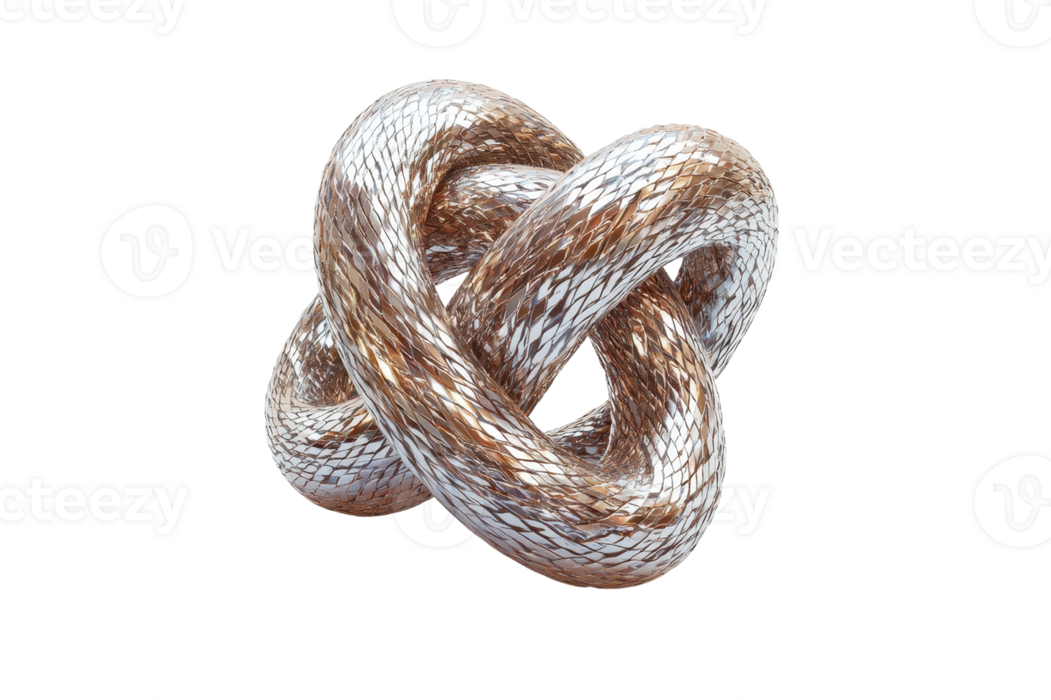 A metallic, intertwined knot resembling a decorative sculpture, showcasing intricate details and smooth textures. png