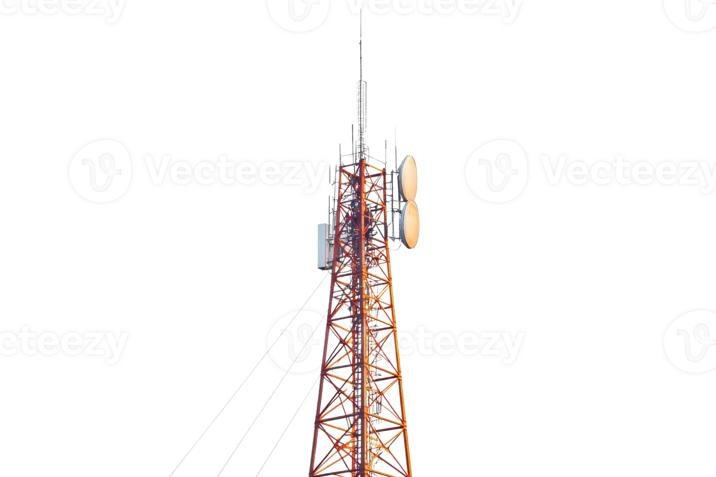 A tall communication tower with antennas, prominently displaying its structure against a dark backdrop. png