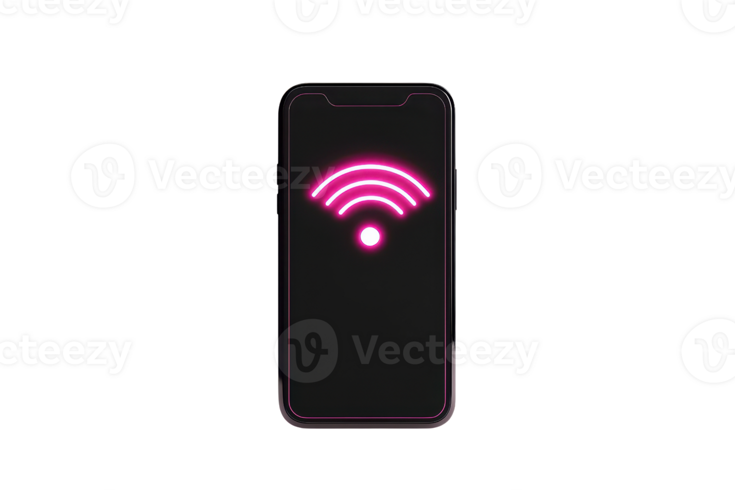 A smartphone displaying a pink Wi-Fi signal icon. png