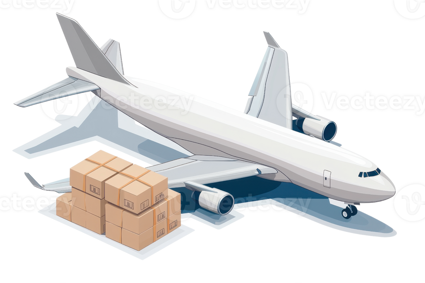 A cargo airplane with stacked boxes, illustrating freight transport capabilities. png