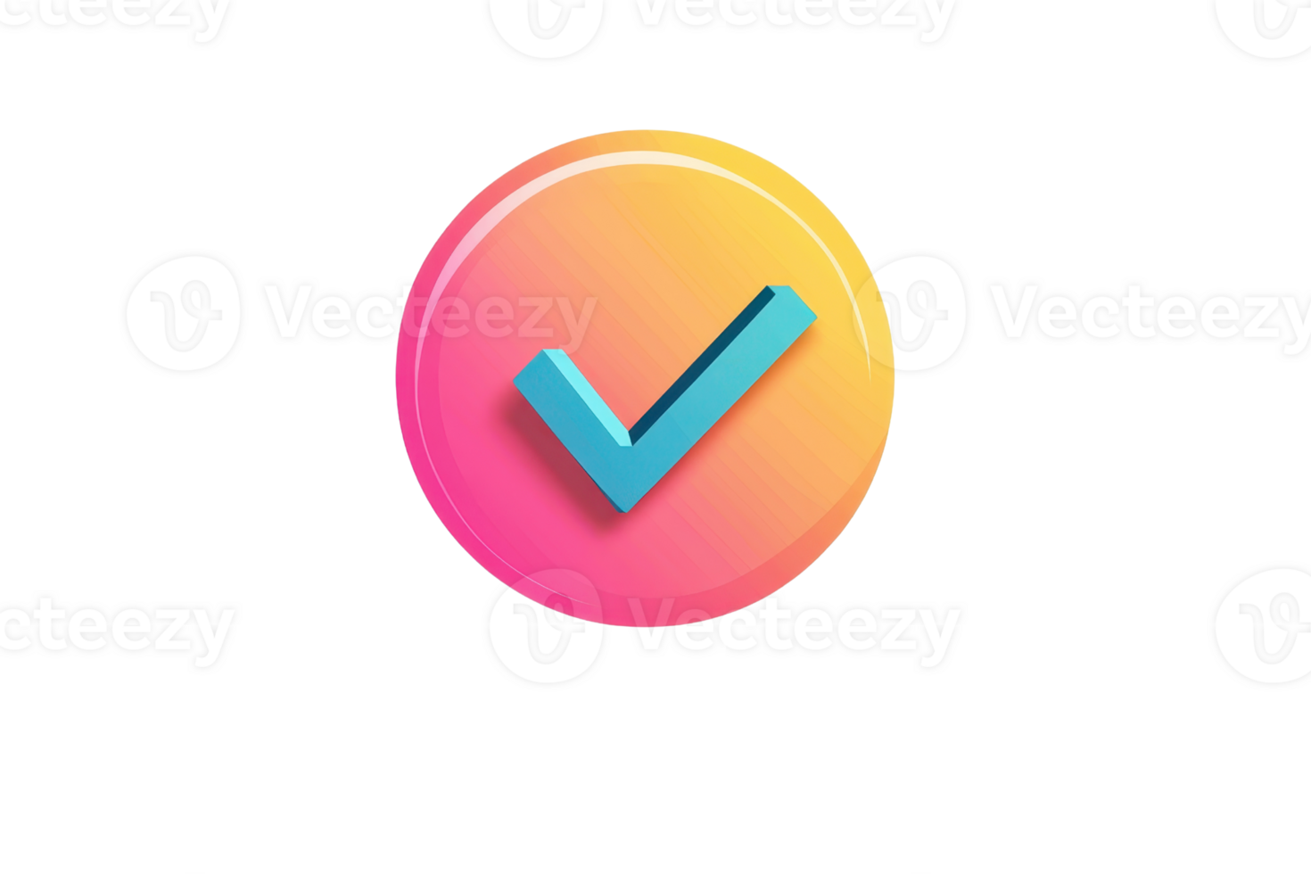 A colorful circular icon featuring a blue check mark on a gradient pink and orange background. png