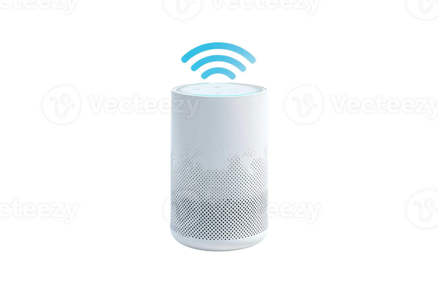 Smart speaker emitting sound waves, designed for voice control and wireless connectivity. png