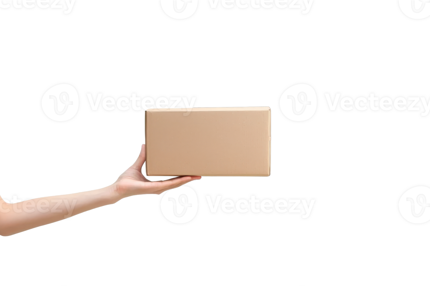 A hand holds a rectangular cardboard box, showcasing its size and shape. png