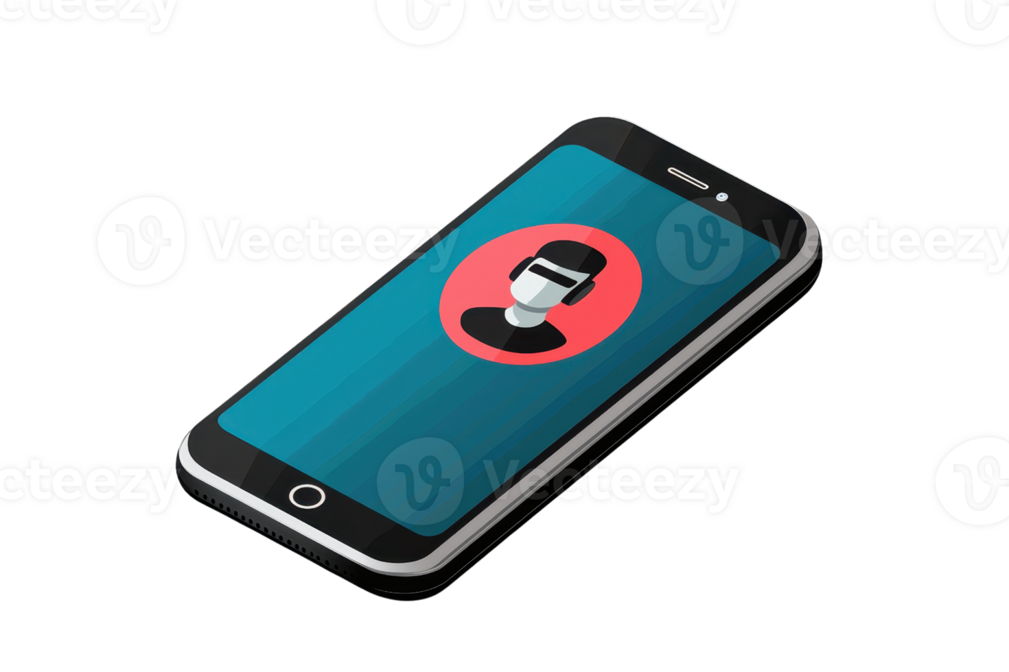 A smartphone displaying a masked avatar on a blue background. png