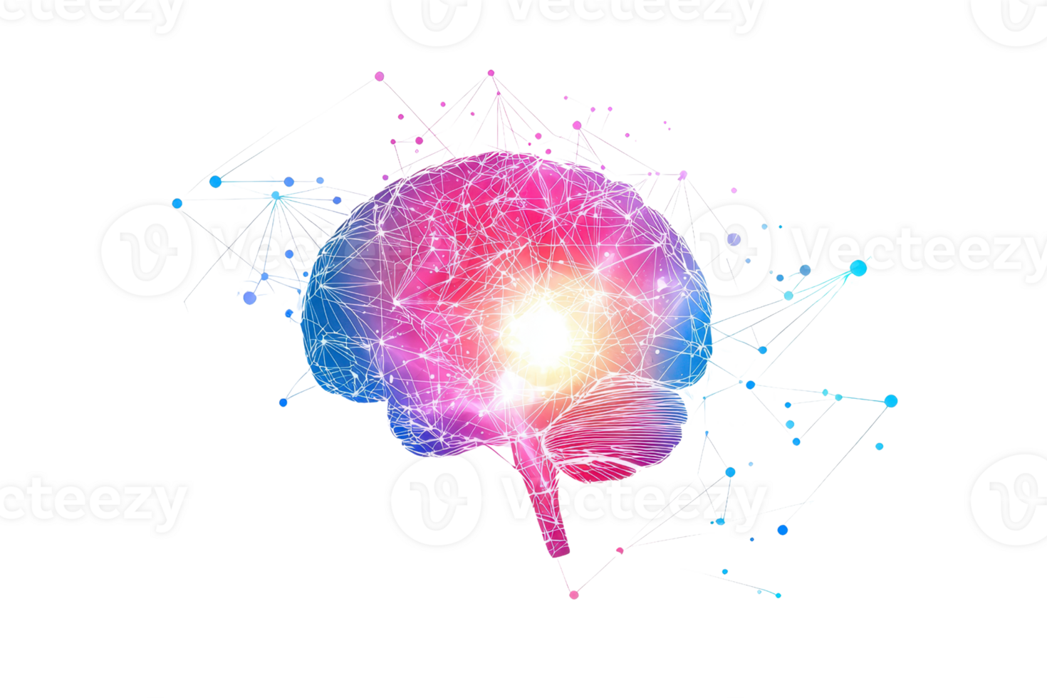 A colorful depiction of a brain, featuring vibrant patterns and connections, symbolizing neural activity and creativity. png