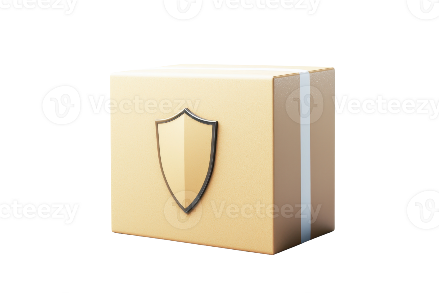 A sturdy, brown delivery box featuring a shield emblem, symbolizing protection and security. png