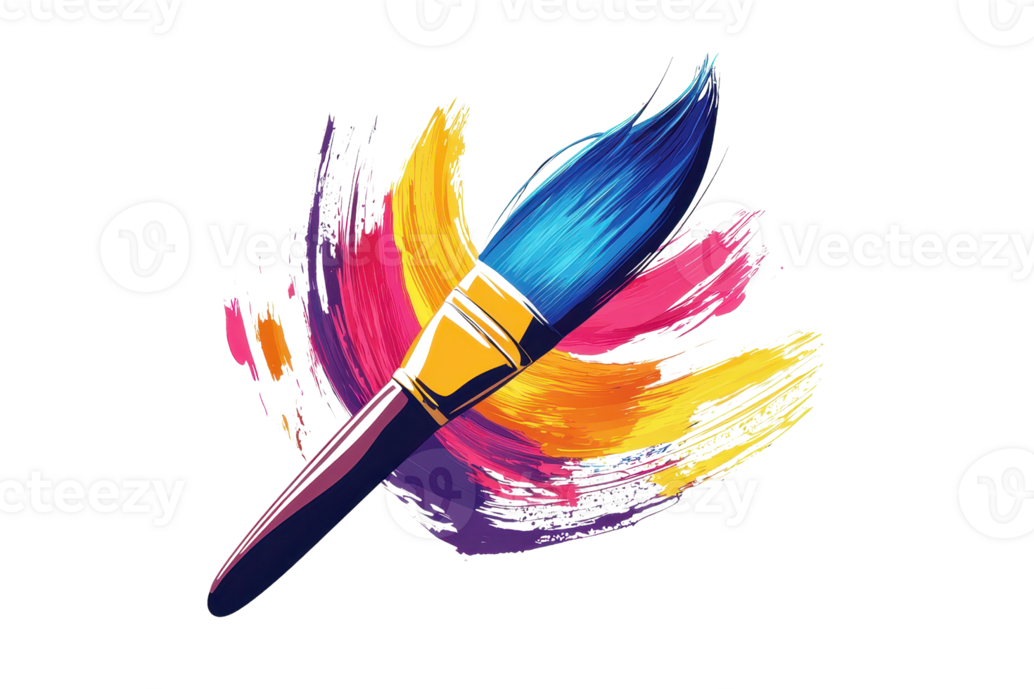 A vibrant paintbrush with colorful strokes of blue, pink, and yellow splashing behind it, evoking creativity and artistic expression. png
