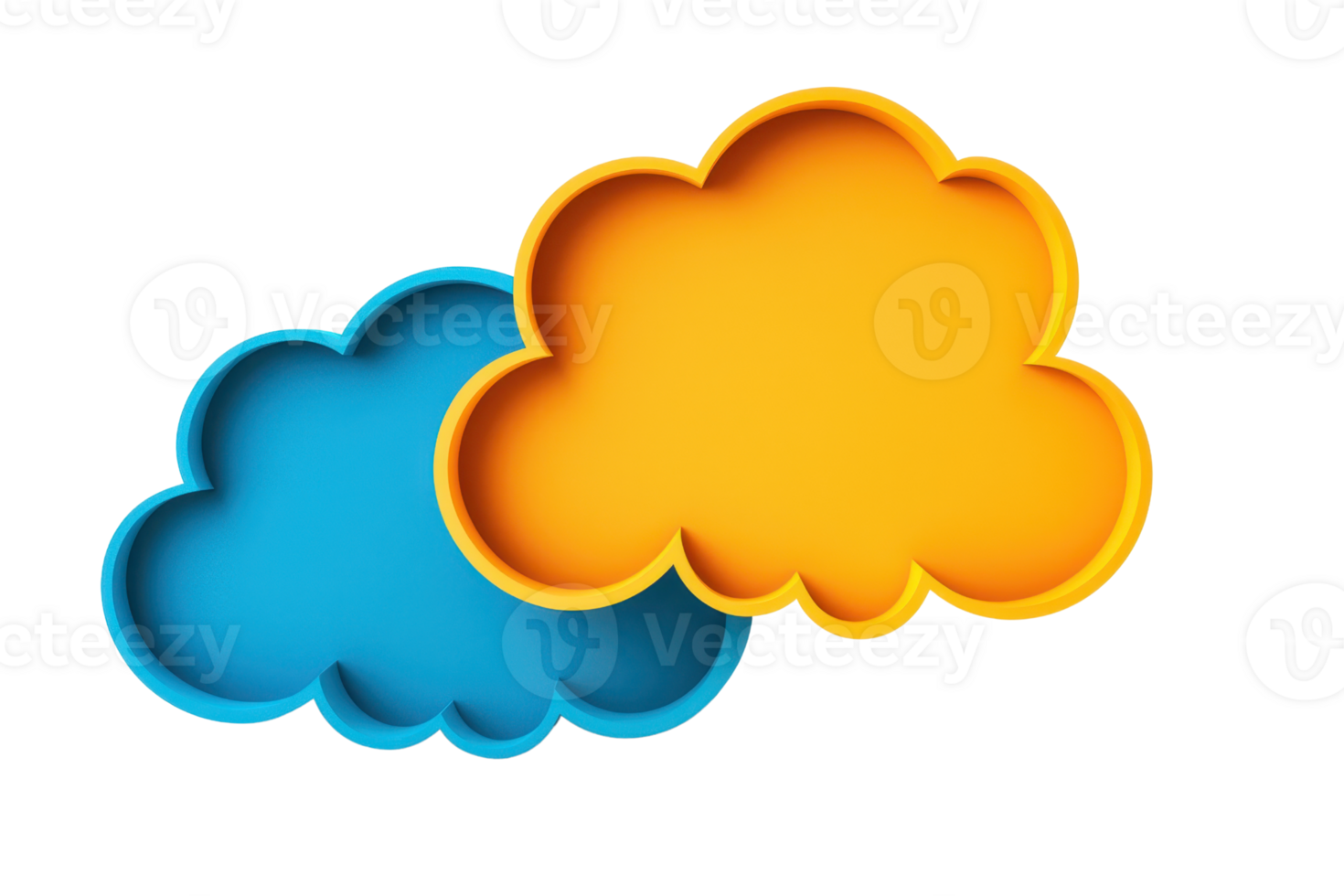 Two colorful, stylized clouds in blue and orange, showcasing a playful and vibrant design. png