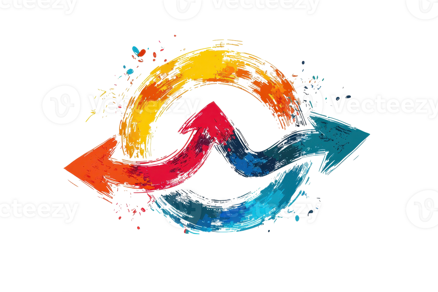 A vibrant design featuring colorful arrows forming a circular pattern, symbolizing movement and transitions. png