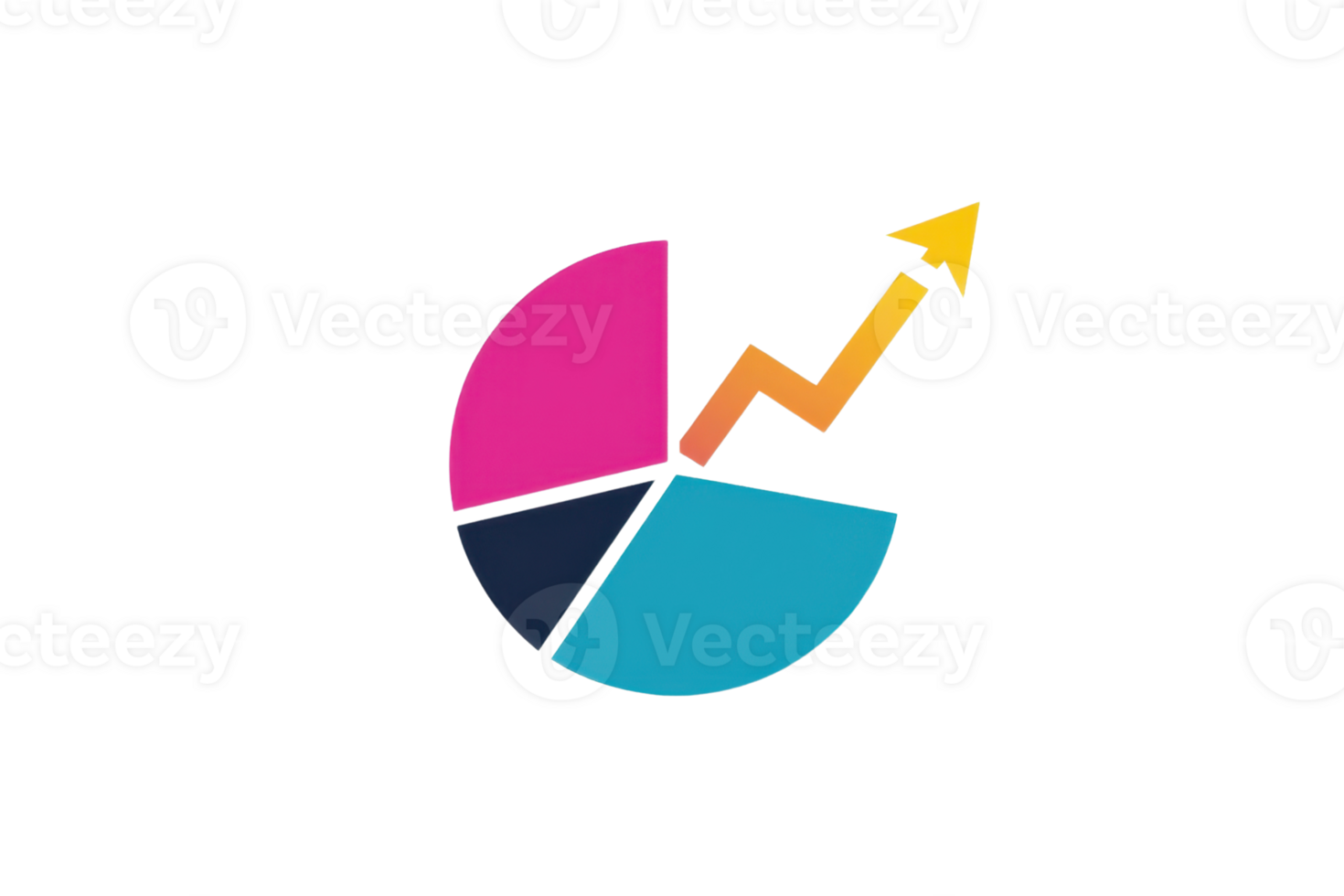 A colorful pie chart with an upward arrow, symbolizing growth and progress in data representation. png