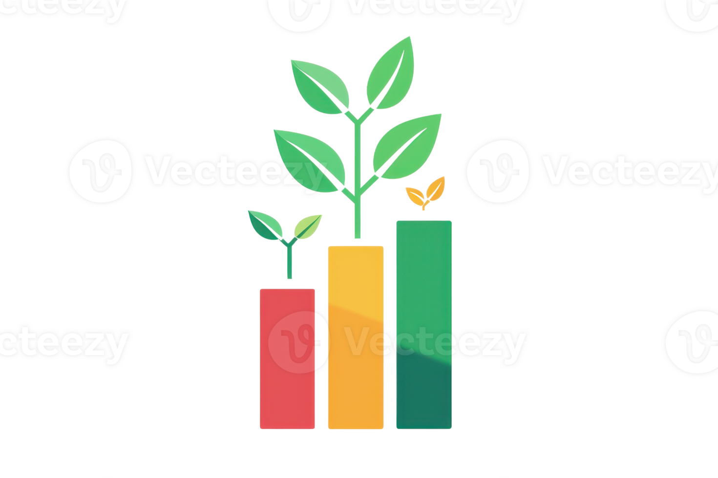 Growing plants represented by colorful bars, symbolizing progress and sustainability. png