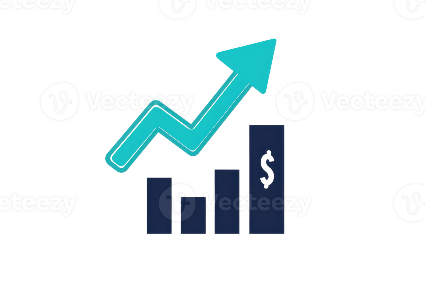 An upward trending graph with bars and an arrow, symbolizing growth and financial progress. png