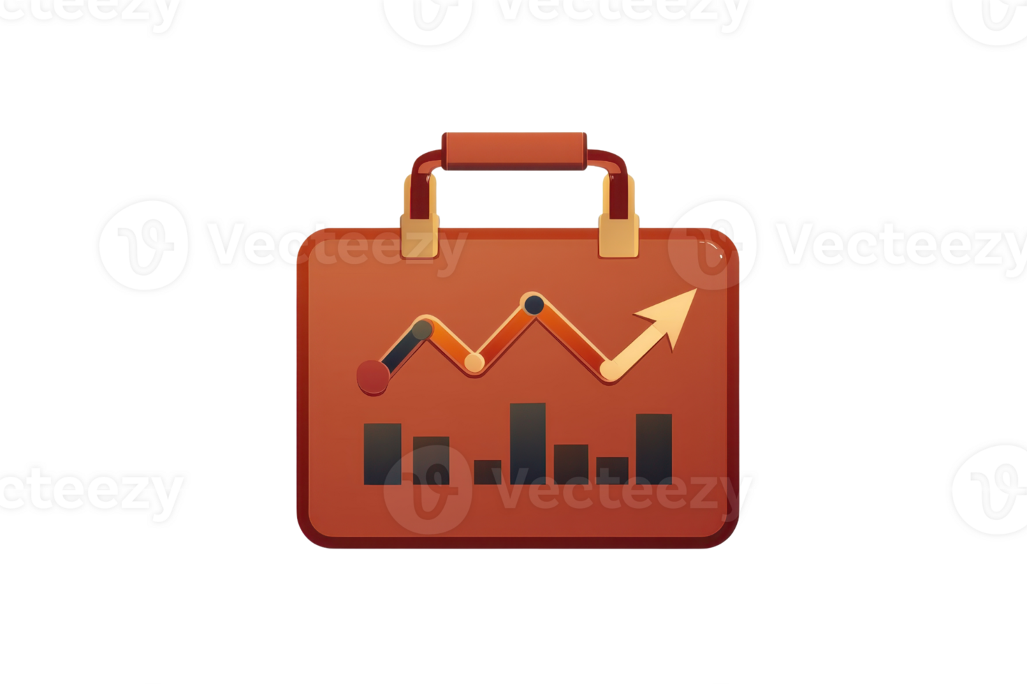 A briefcase icon featuring a growth chart with rising trend lines, symbolizing business analytics and financial performance. png