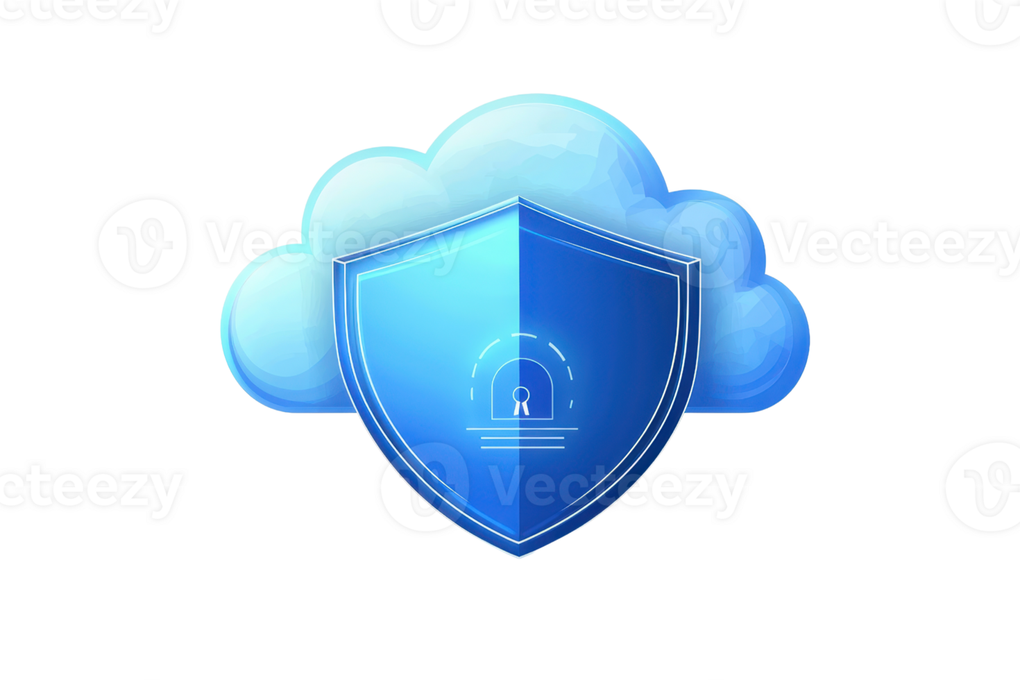 een blauw wolk met een schild symboliseert digitaal veiligheid en bescherming. png