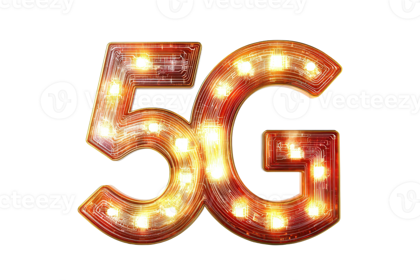 Brightly lit numerals 5G representing advanced mobile technology. png