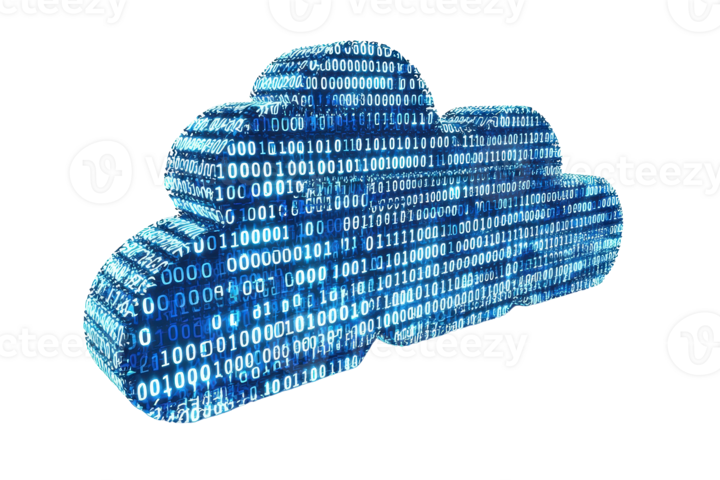 A stylized cloud shape made of binary code, symbolizing digital storage and cloud computing technology. png