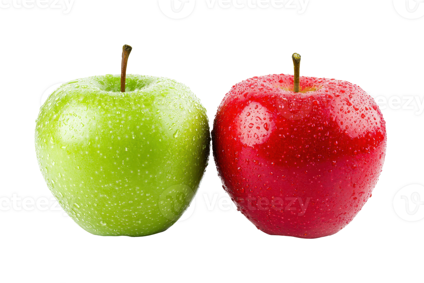 A green apple and a red apple are displayed side by side, showcasing their vibrant colors and fresh appearance. png