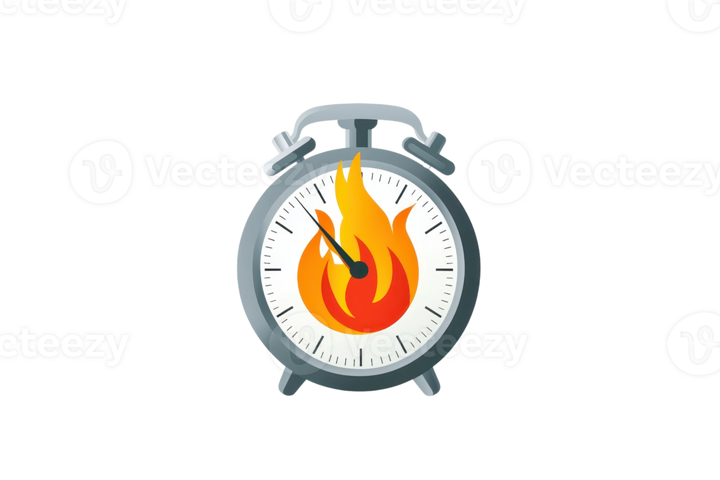 A clock featuring a flame design at its center, symbolizing urgency and the passage of time. png