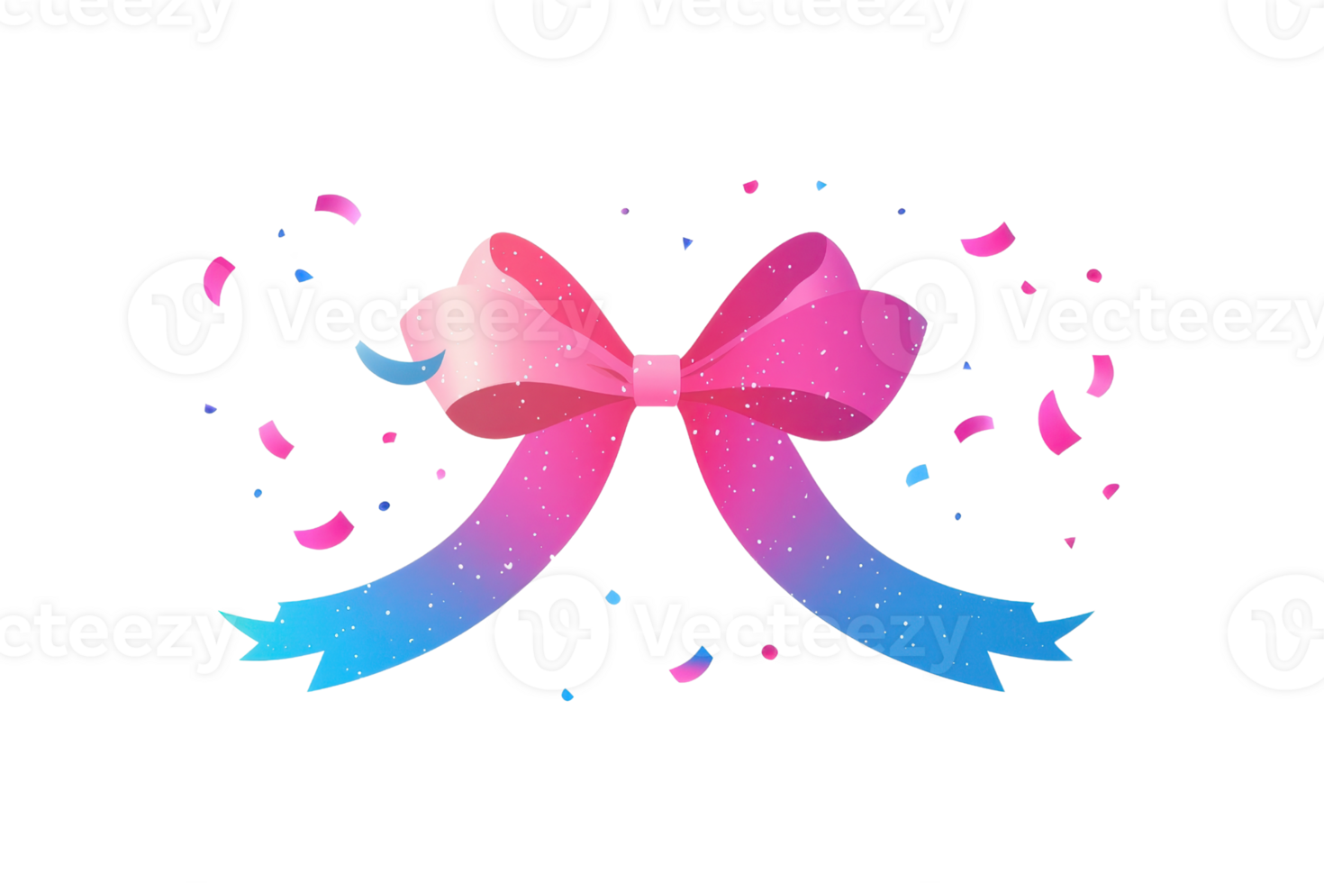 A colorful bow with flowing ribbons and confetti accents, perfect for celebrations and decorative purposes. png