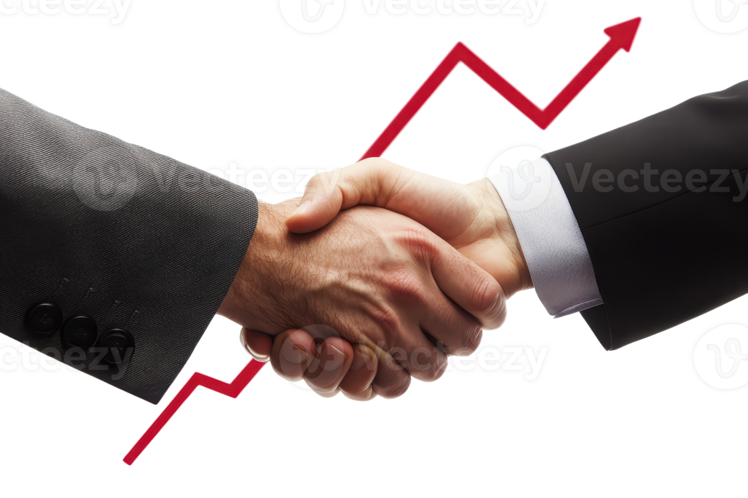 Two hands are shaking in a business agreement, with a rising growth line graph overlay, symbolizing partnership and success. png