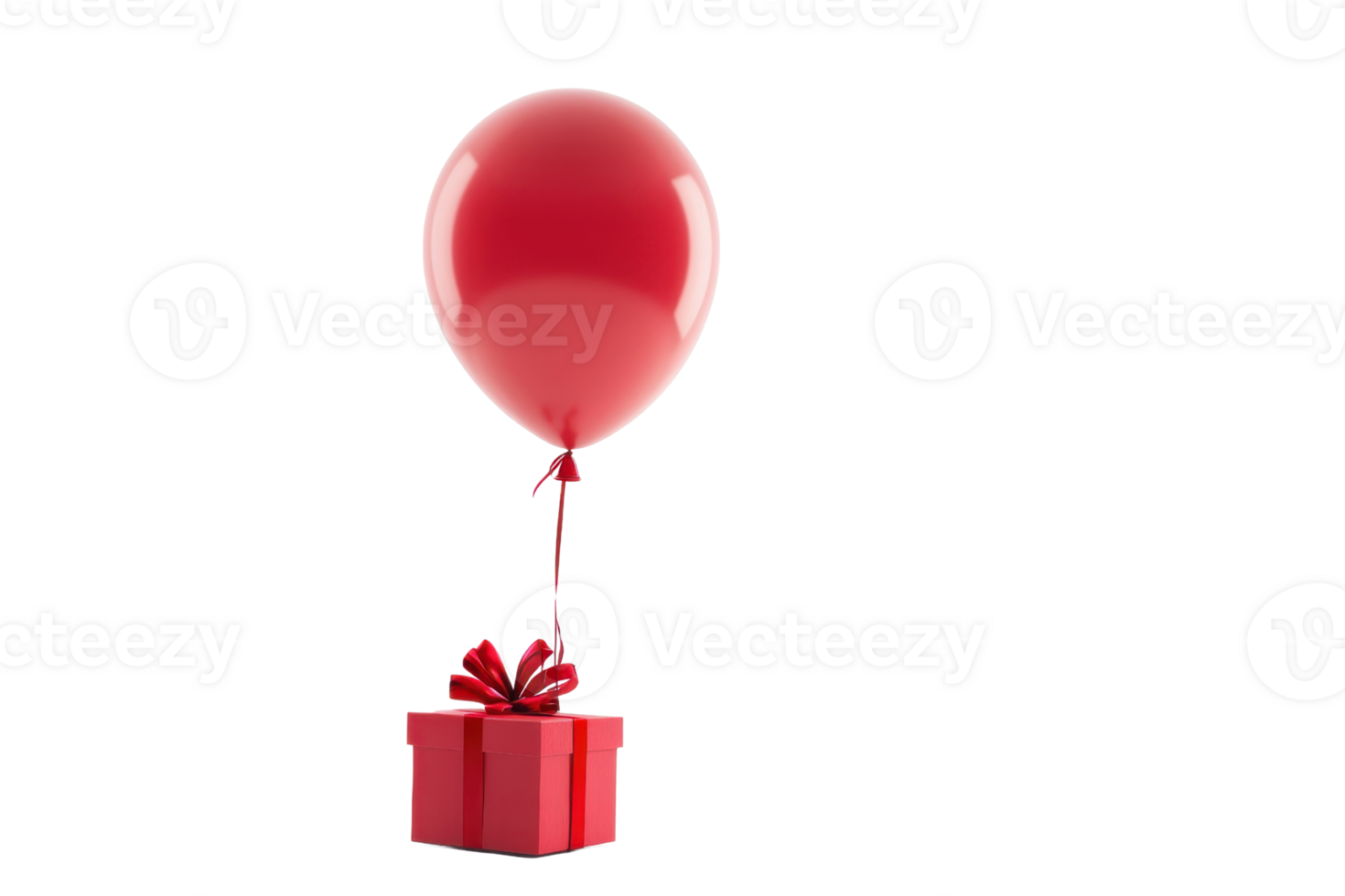 A vibrant red balloon floats above a neatly wrapped gift box adorned with a bow. png