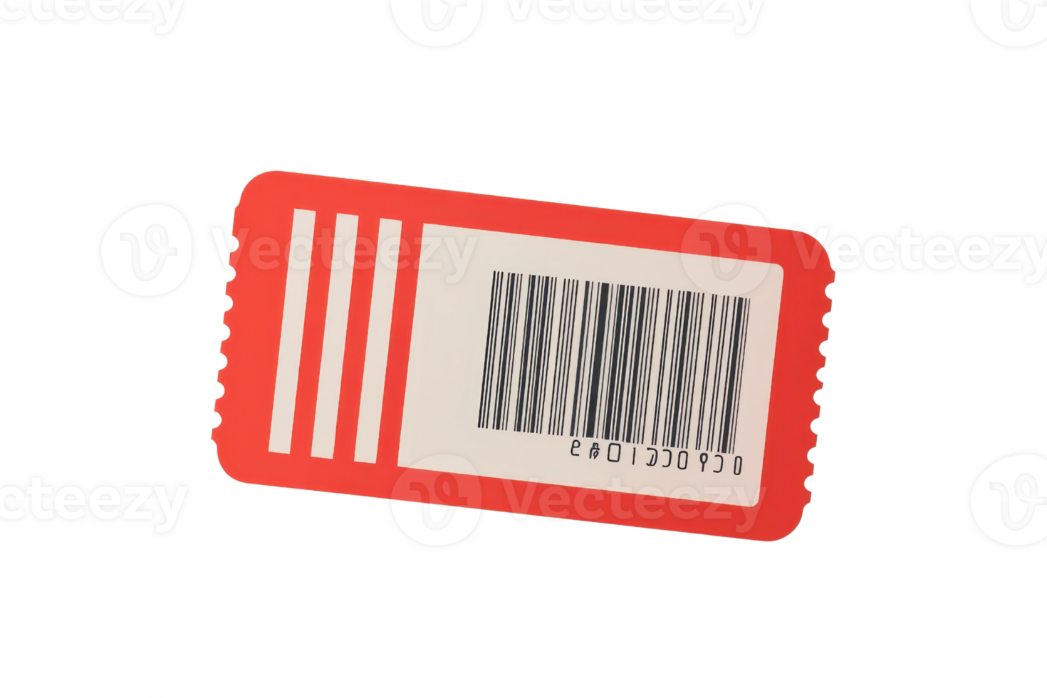 A red ticket featuring a barcode and white stripes, commonly used for events and transactions. png