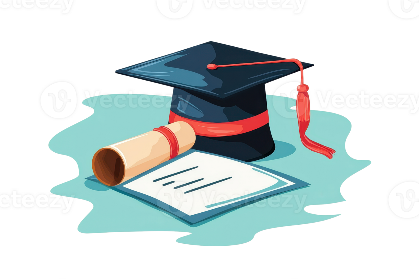 A graduation cap and diploma represent academic achievement and success. png