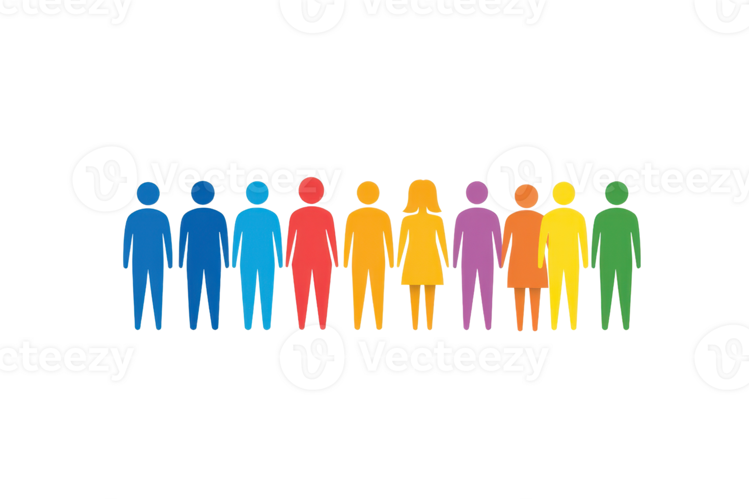 A sequence of colorful stylized figures representing diversity in gender and ethnicity. png