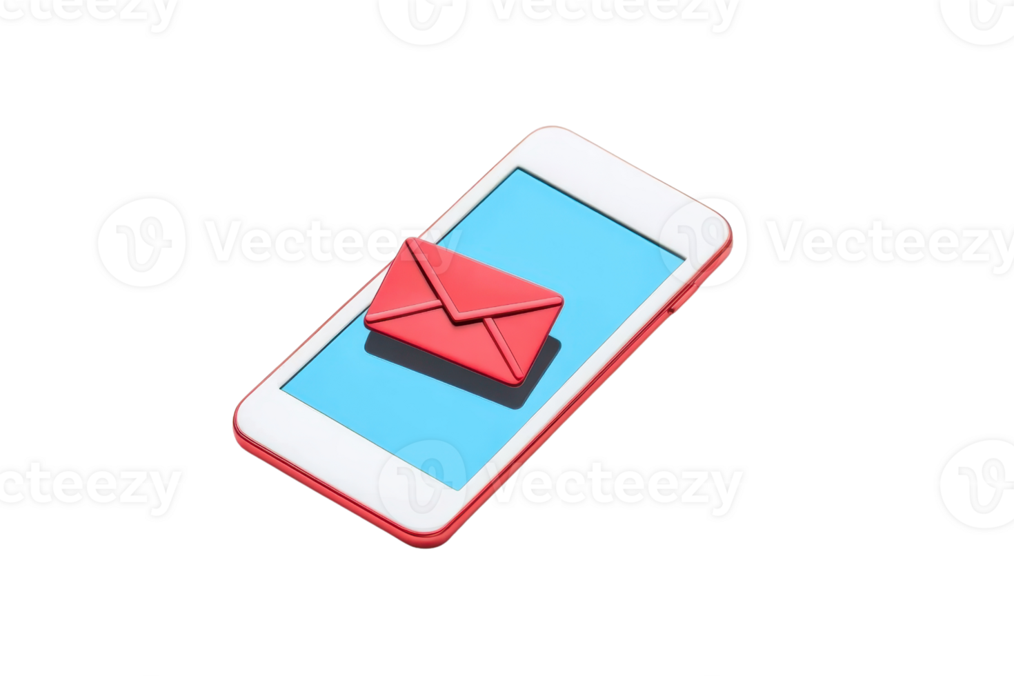 A smartphone displays a red envelope icon on a blue screen, symbolizing messaging and communication. png
