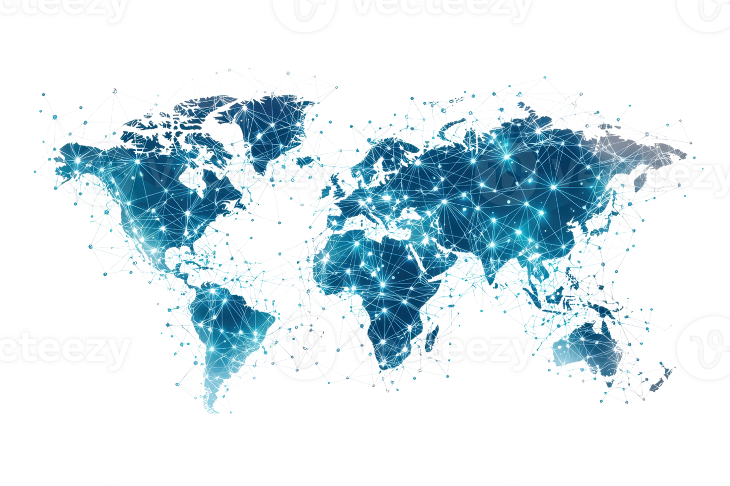 A stylized representation of the world map highlighting interconnected networks and digital nodes. png