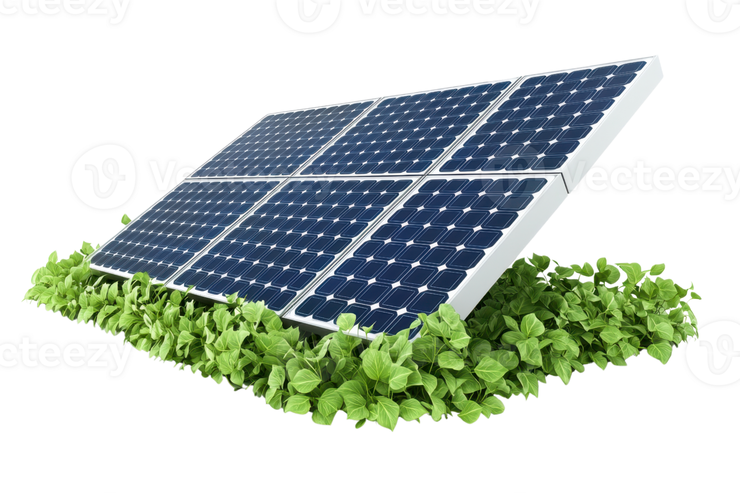 A solar panel surrounded by green foliage, symbolizing renewable energy and sustainability. png
