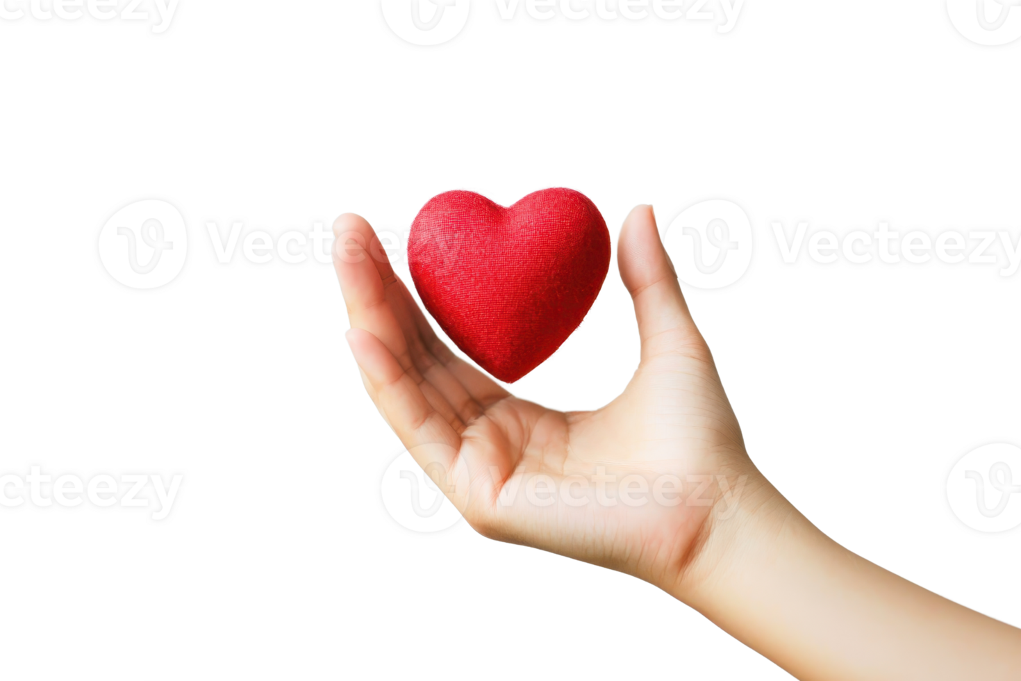 A hand holds a vibrant red heart against a transparent background, symbolizing love, care, and compassion. png
