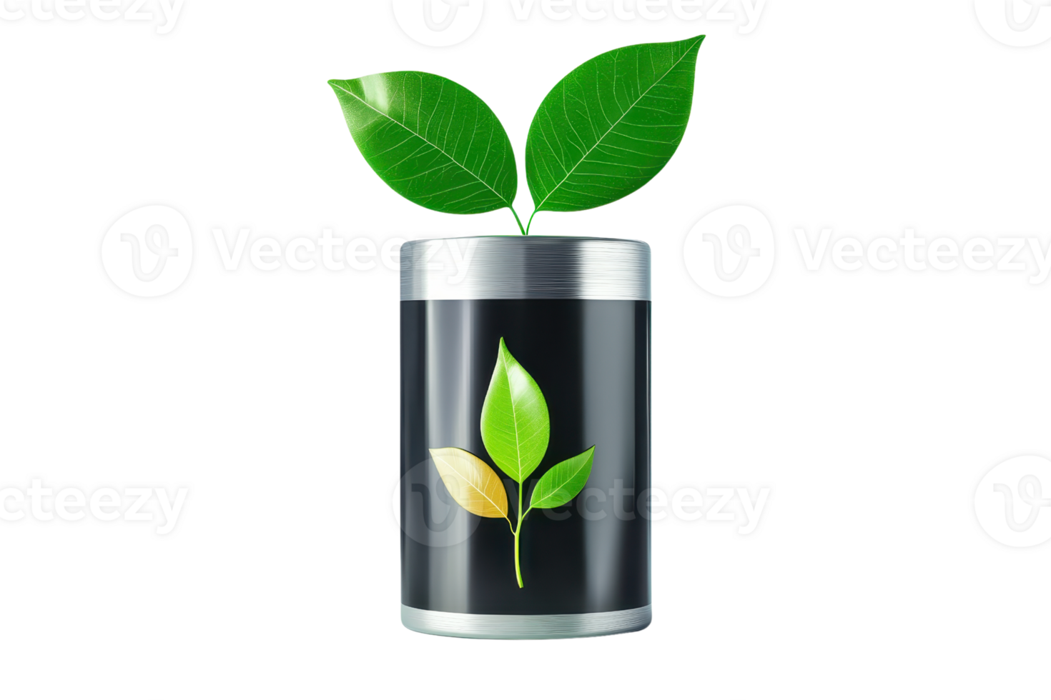 A sleek jar with green leaves emerging from it, symbolizing nature and growth. png