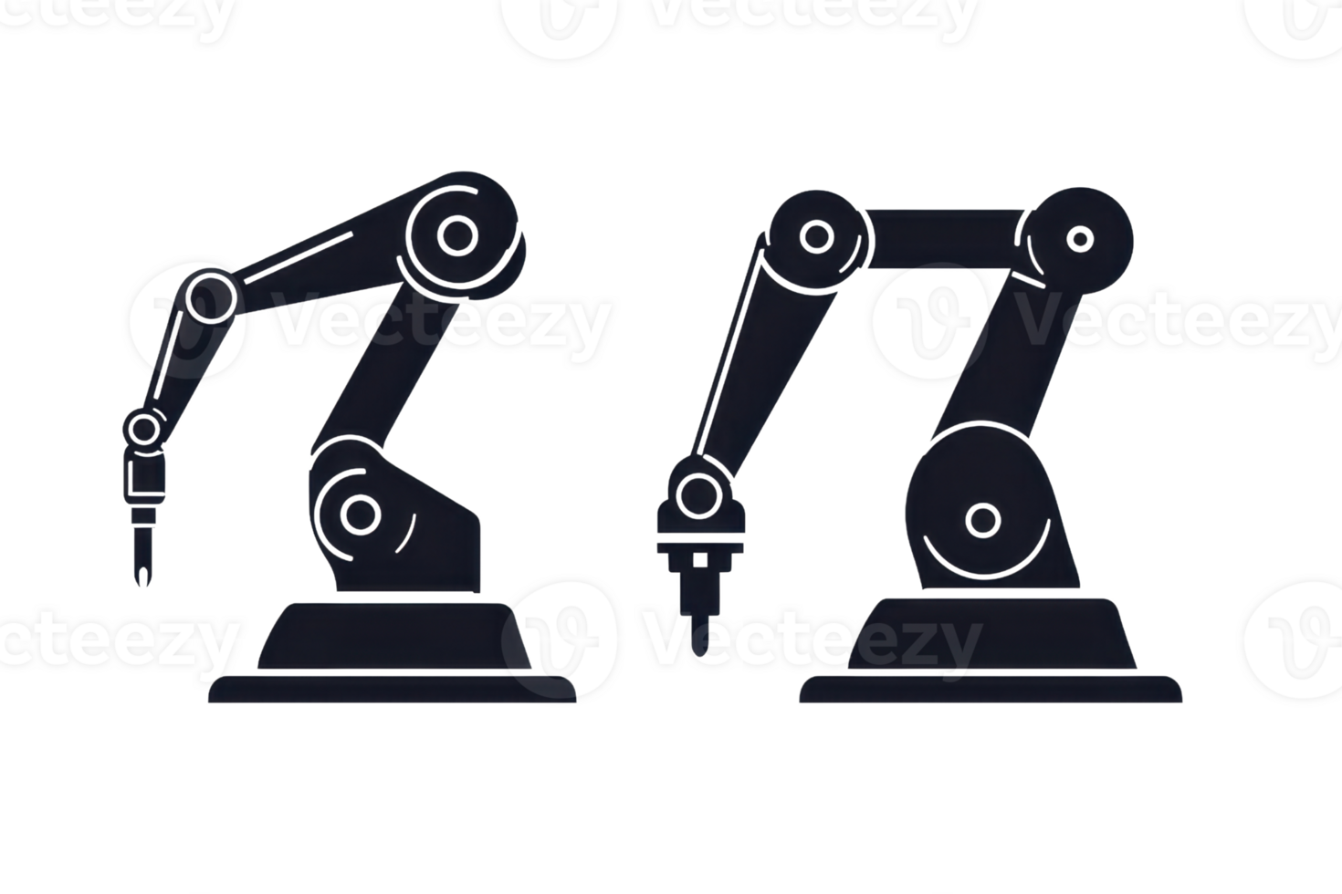 Robotic arms in various positions, showcasing mechanical design and functionality, often used in manufacturing and automation processes. png