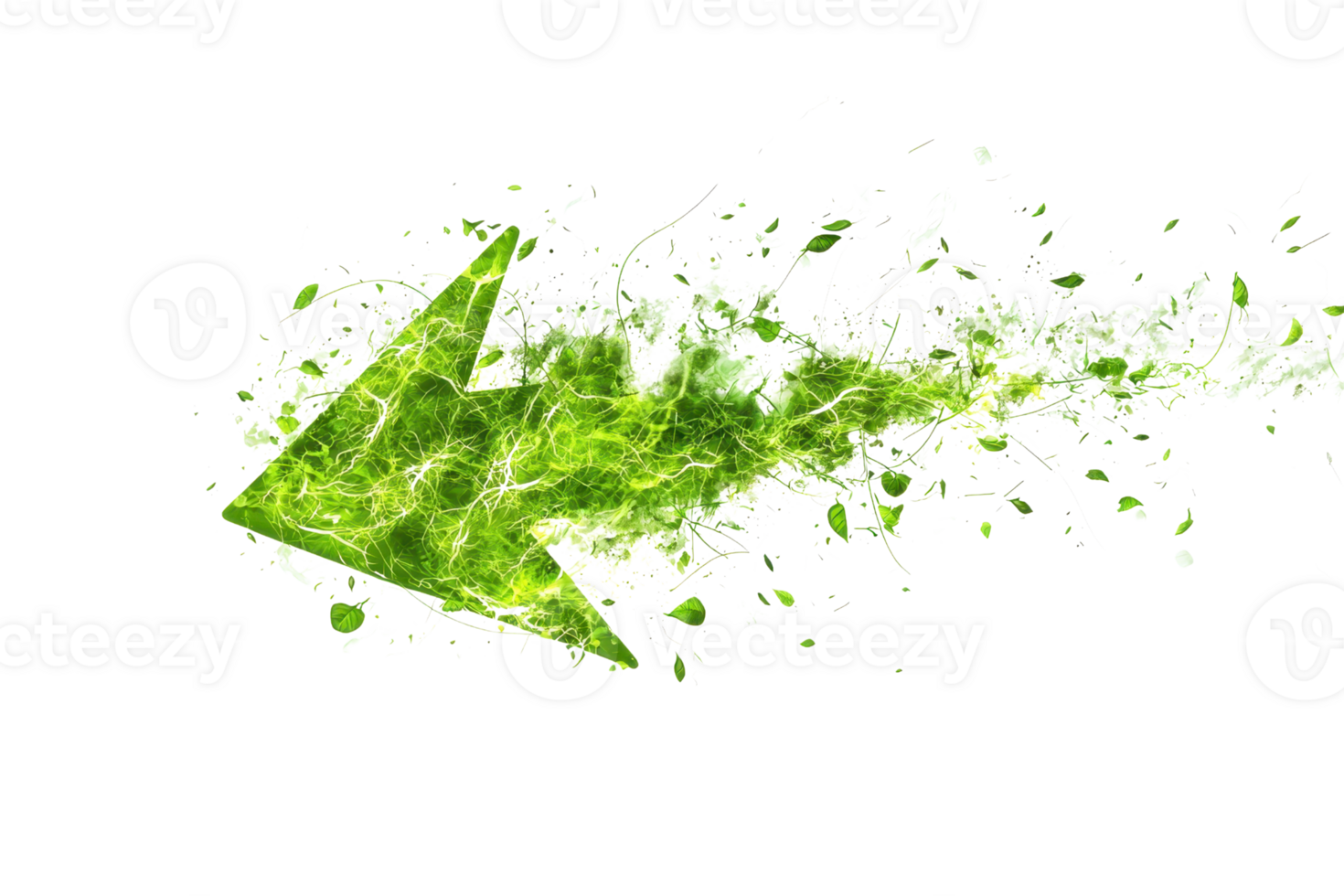 A vibrant green arrow made of leaves, symbolizing movement and nature. png