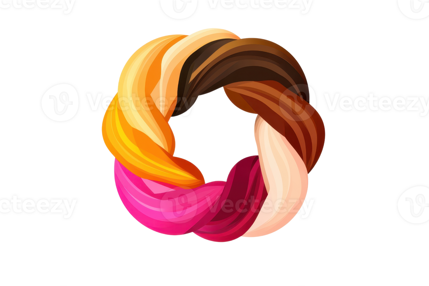 A colorful, intertwined design resembling a doughnut shape formed by flowing strands. png