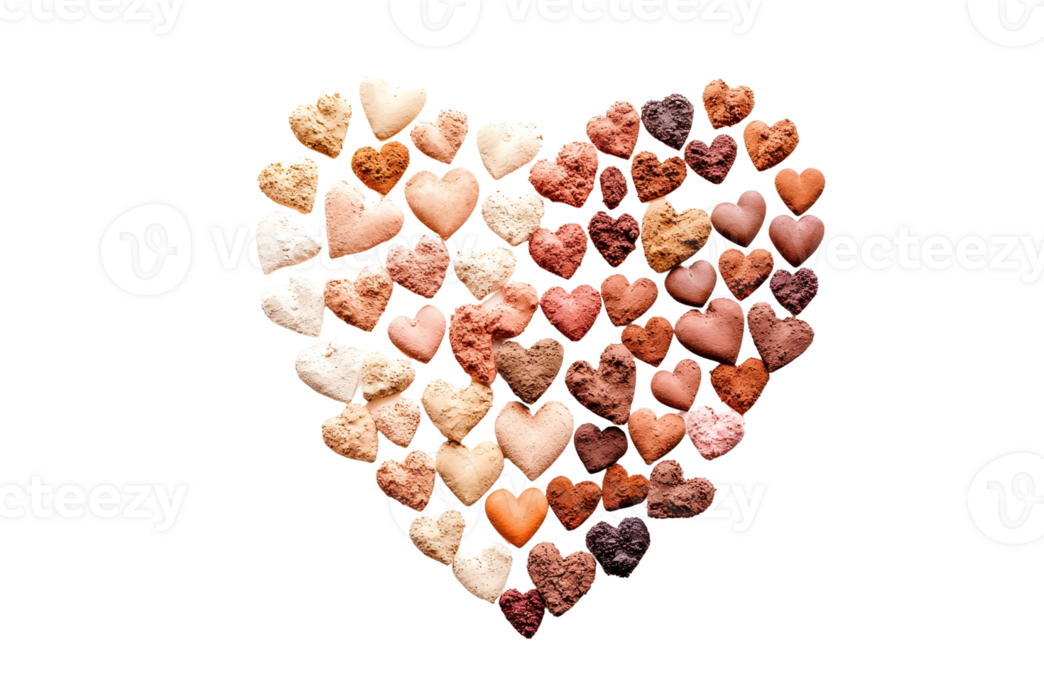 A collection of various heart-shaped objects arranged to form a larger heart. png