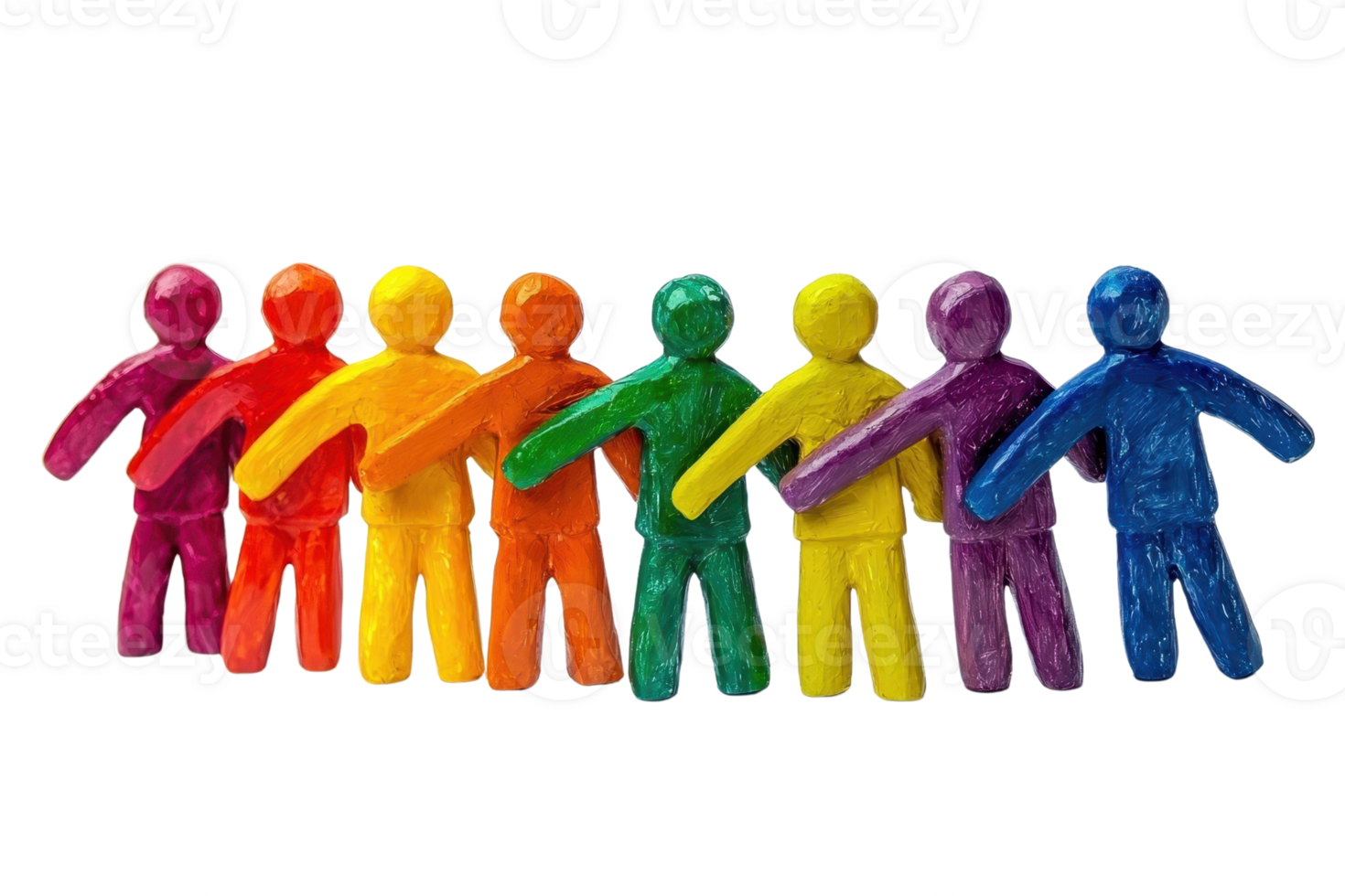 Colorful, figurative representations of people linked together, showcasing unity and diversity in a playful design. png