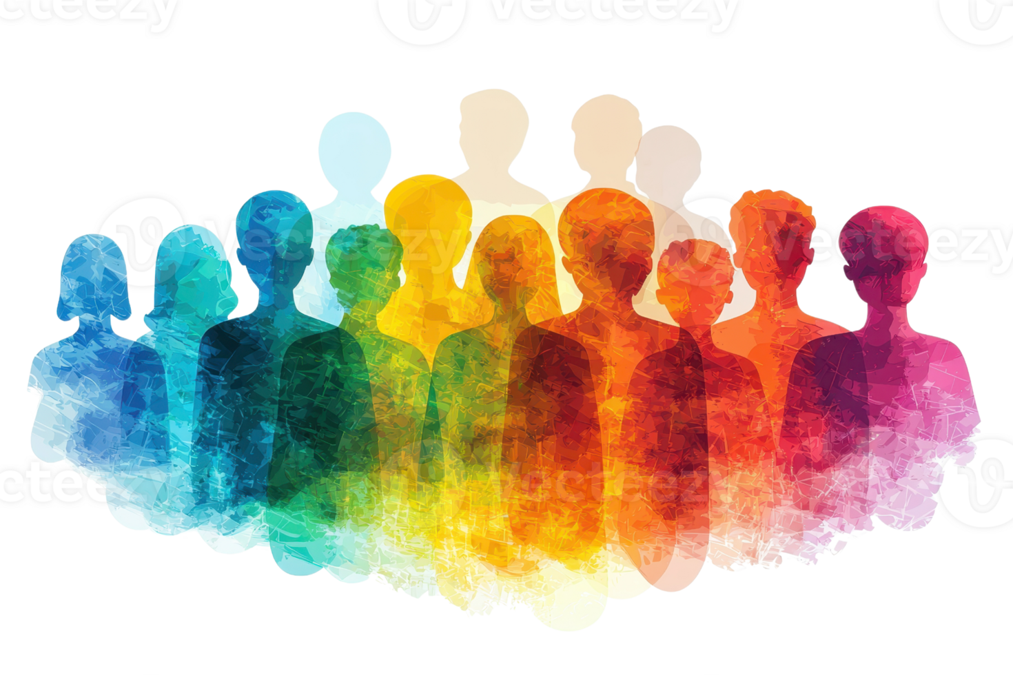 A colorful representation of diverse human figures blending together, showcasing unity and collaboration. png