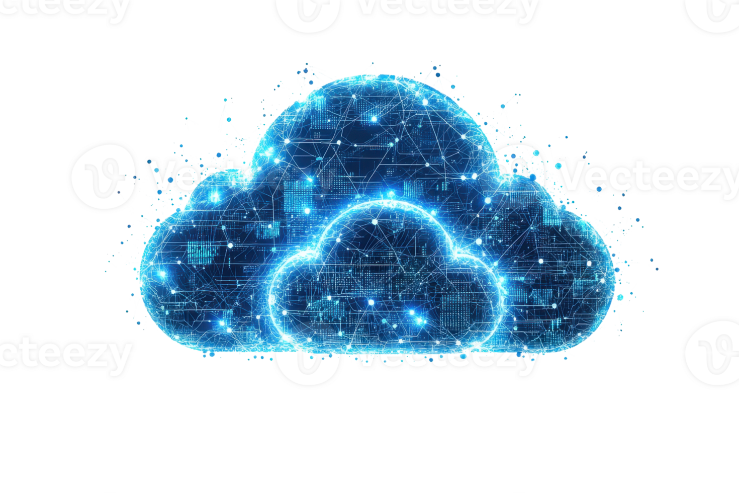 A glowing digital cloud symbol representing data storage and technology. png
