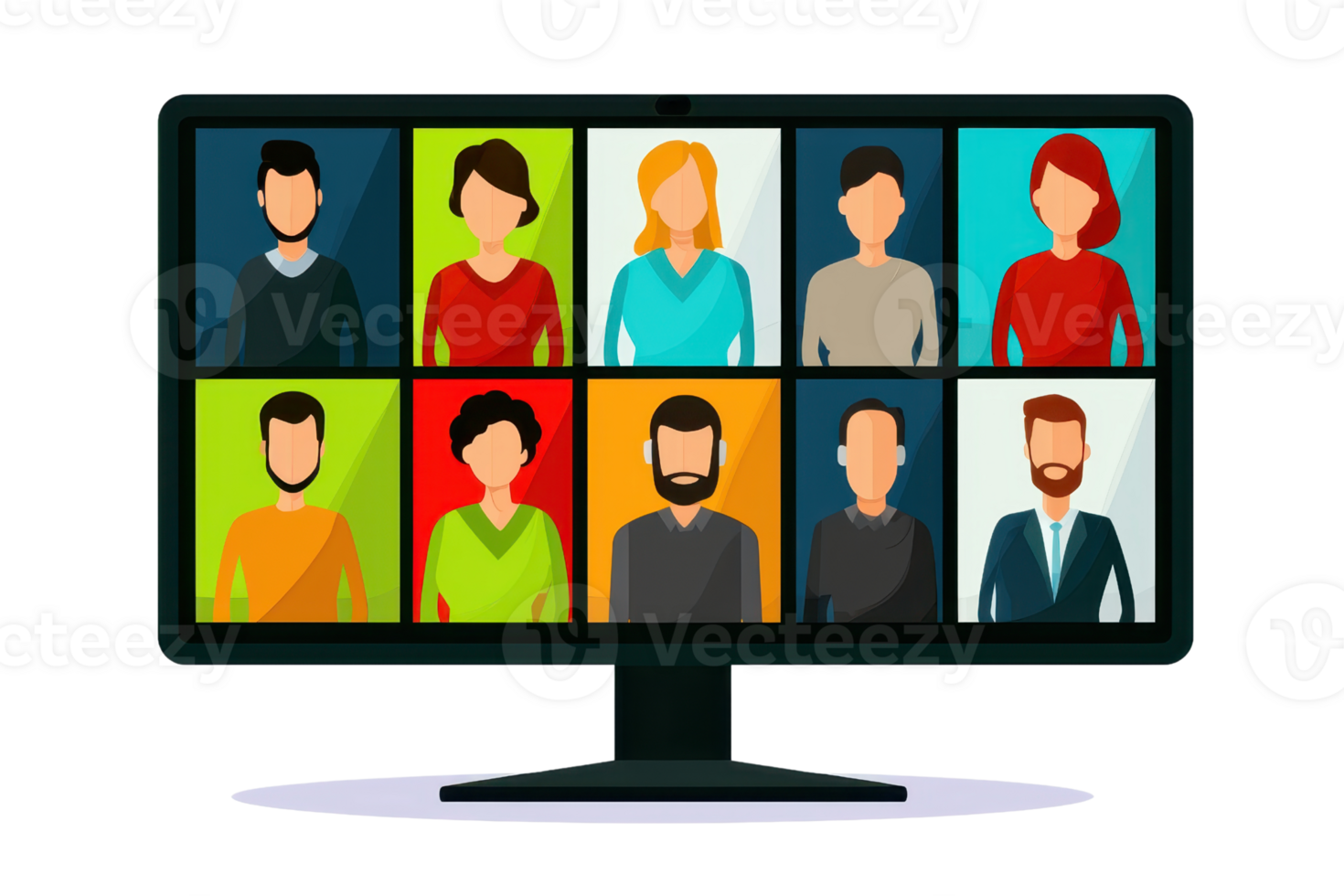 A digital display showing a grid of nine illustrated faces representing diverse individuals. png