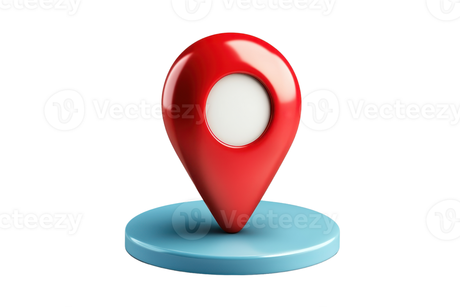 A red location pin stands prominently on a blue base, symbolizing navigation and geographical reference. png