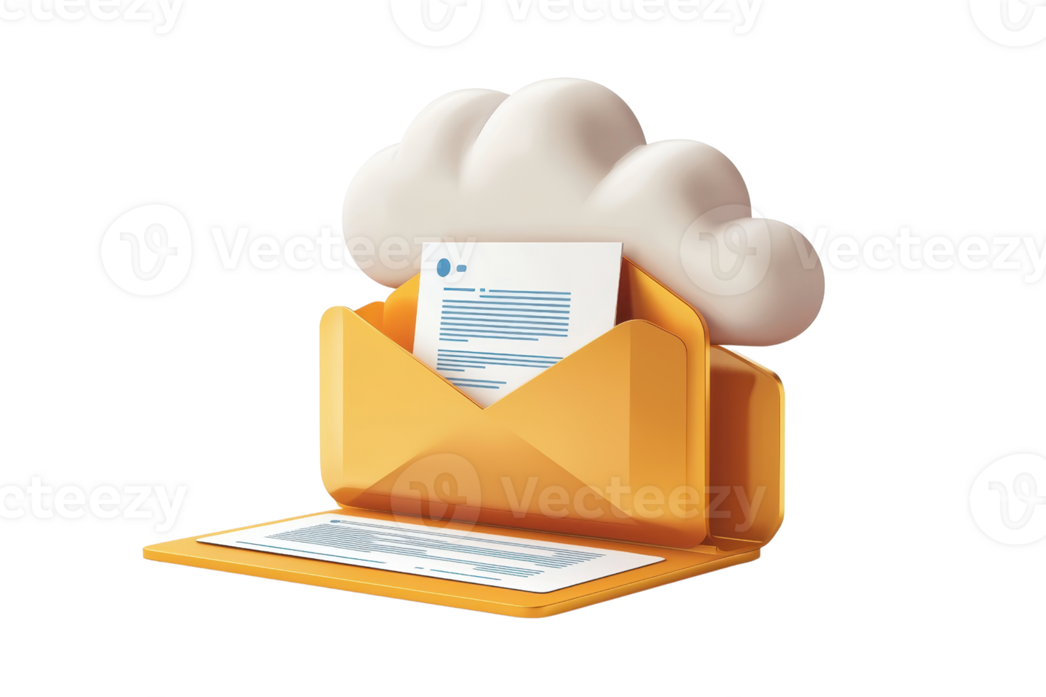 A stylized envelope with a document inside, complemented by a cloud symbolizing digital communication and storage. png