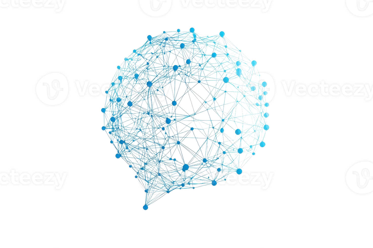 Visual representation of a network structured like a speech bubble, emphasizing interconnected nodes and lines in a digital style. png